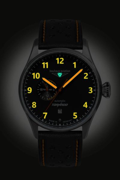 Bauhaus Aviation Herrenuhr Automatik mit 24h-Anzeige und Lederarmband